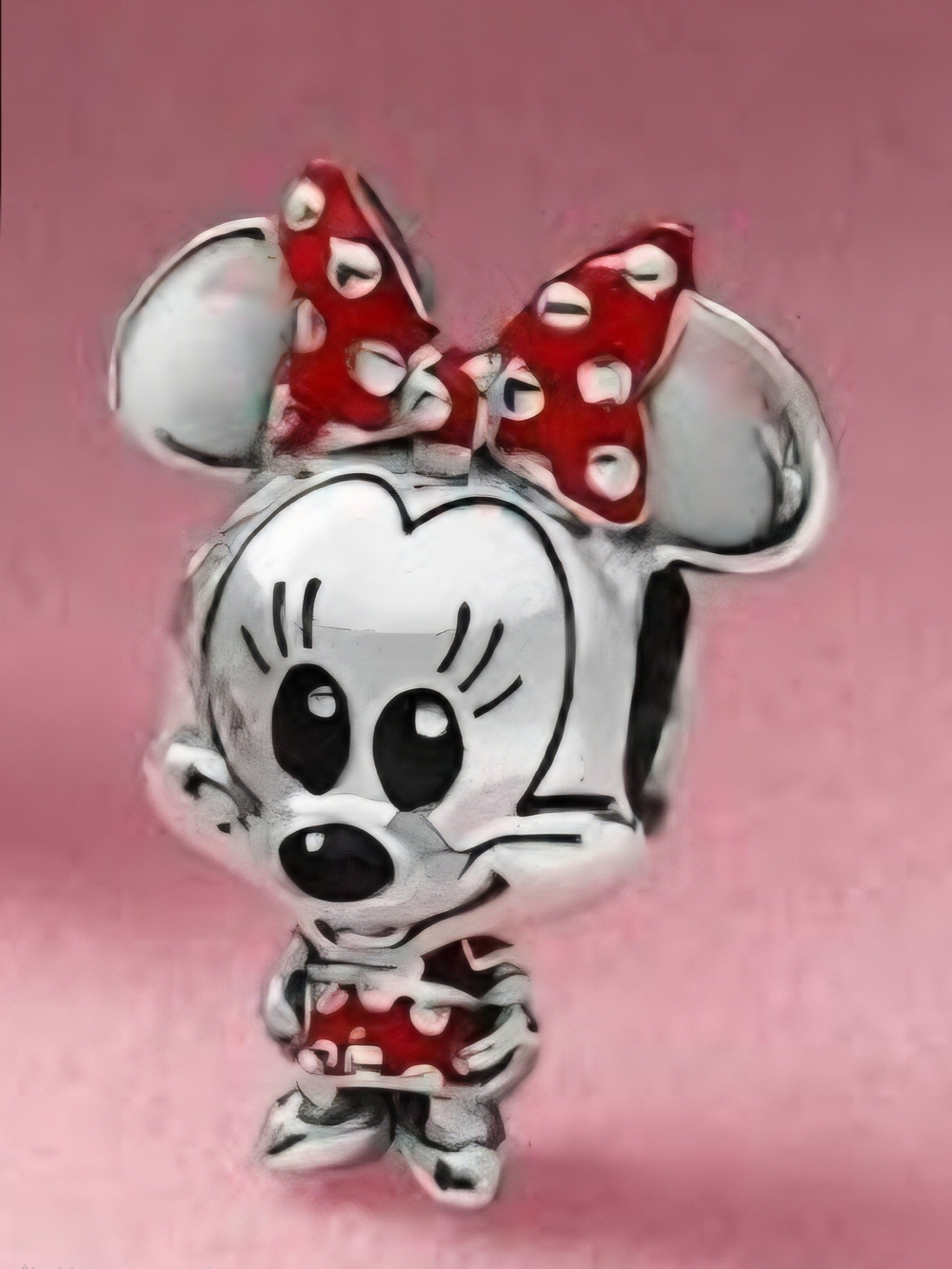 Silver Minnie Mouse Red Bow Charm Bracelet Accent